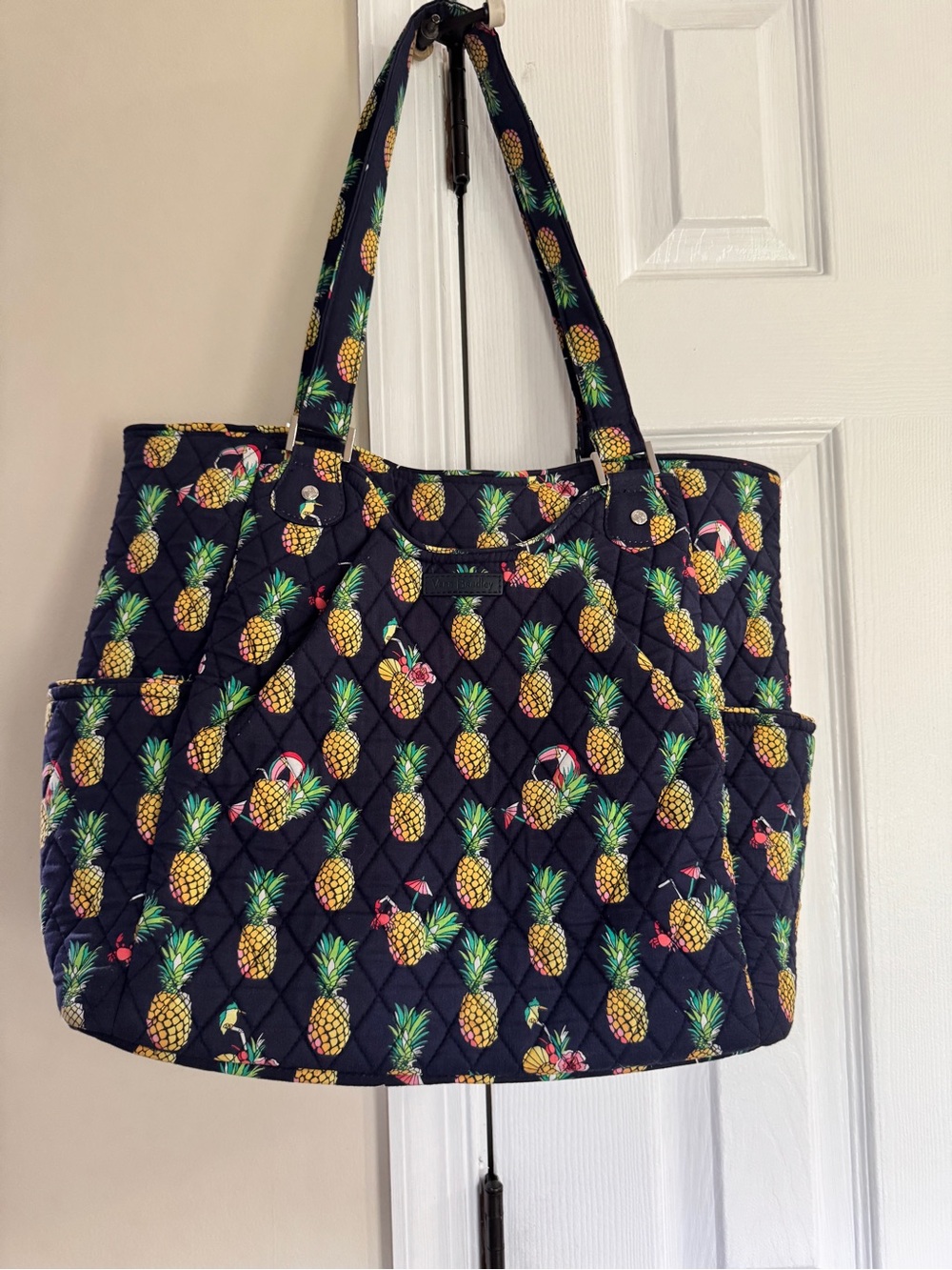Vera Bradley Retired Toucan Party Pineapple Large Tote Quilted Purse Navy
